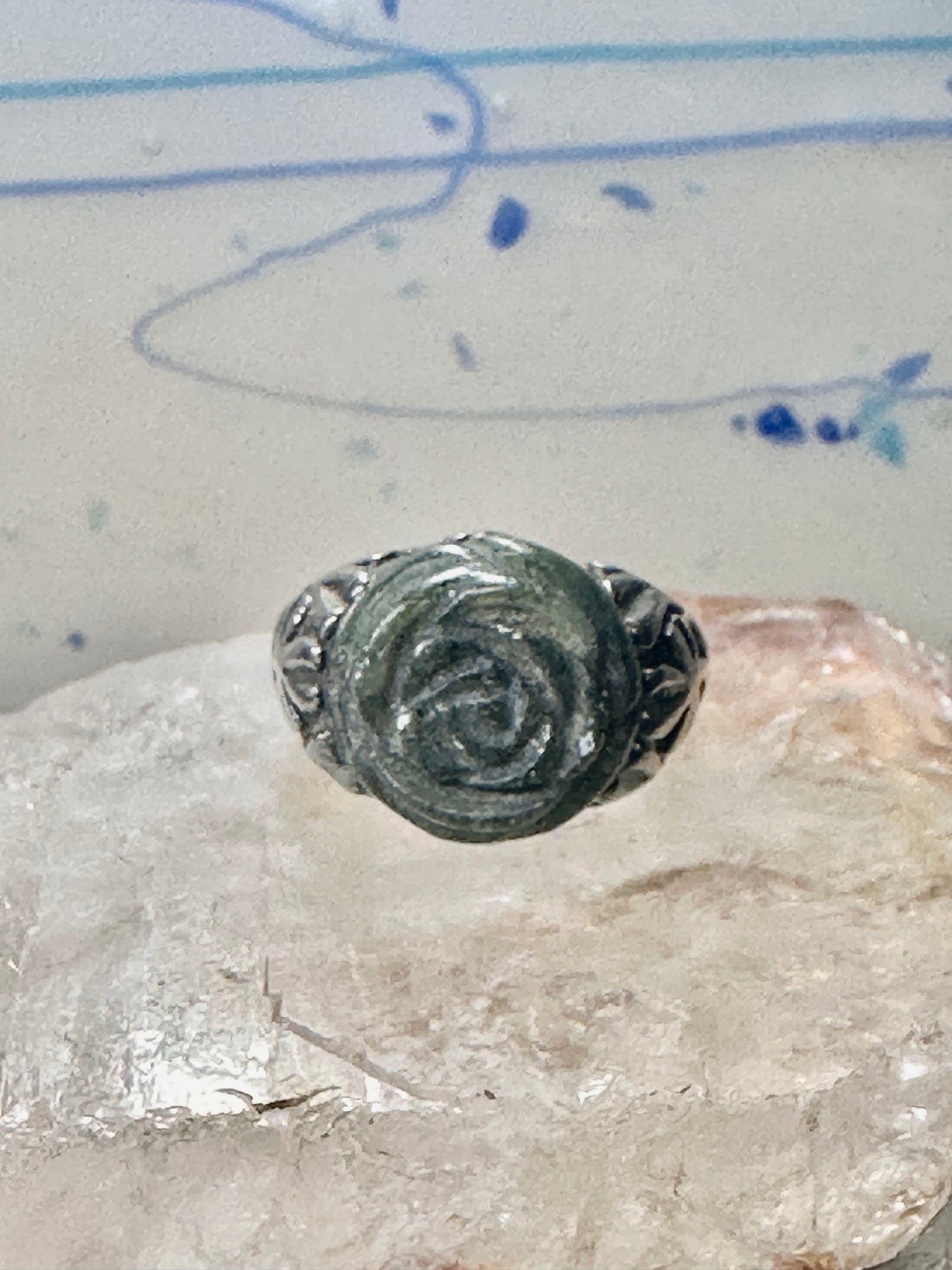 Rose ring Irish connemara marble marble floral size 7 sterling silver women 6.8g