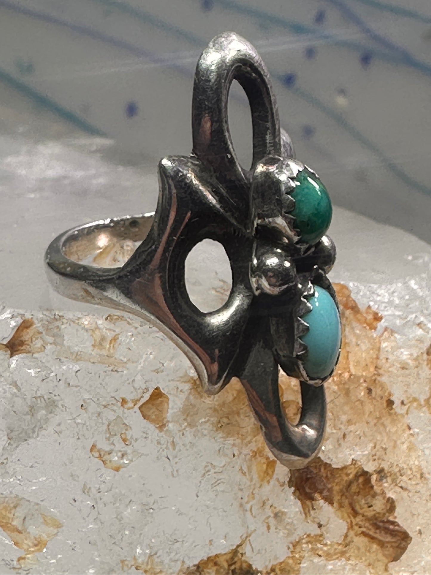 Navajo Sandcast Ring Turquoise size 5 sterling silver women girl