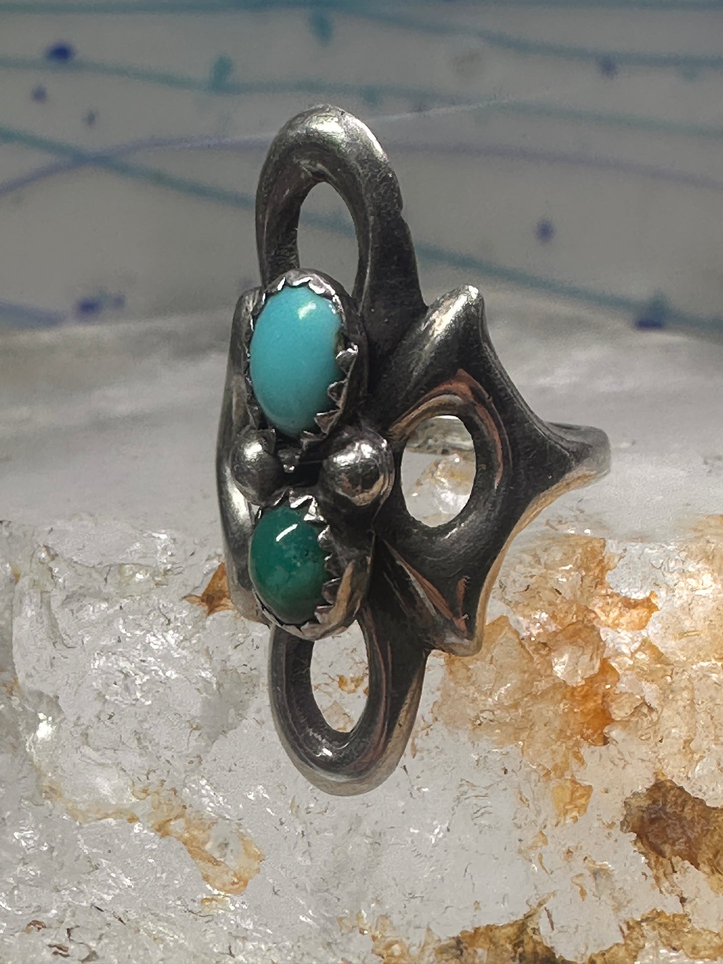Navajo Sandcast Ring Turquoise size 5 sterling silver women girl
