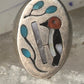 Woodpecker ring Native American turquoise leaves coral onyx size 11.50 sterling silver women men&nbsp;