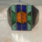Navajo Ring turquoise spiny oyster lapis malachite inlay size 9 sterling silver women men