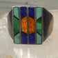 Navajo Ring turquoise spiny oyster lapis malachite inlay size 9 sterling silver women men