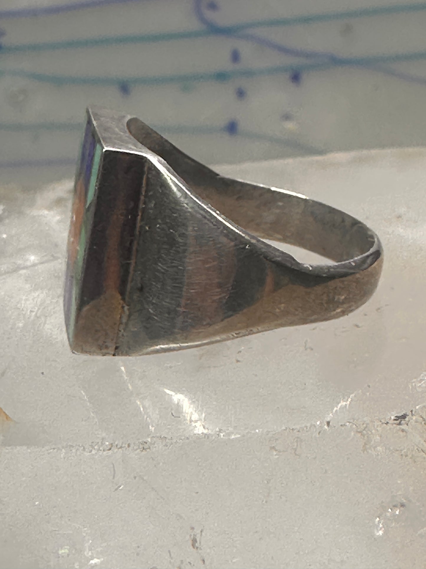 Navajo Ring turquoise spiny oyster lapis malachite inlay size 9 sterling silver women men