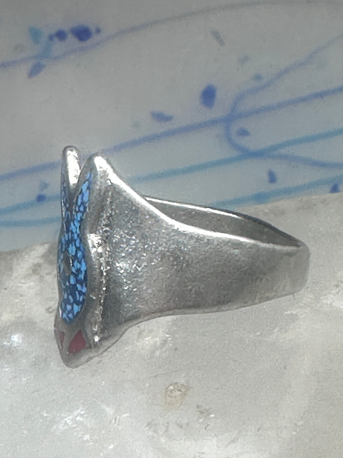Vintage Sterling Silver Playboy Bunny Inlay Ring - Size 10.5 925