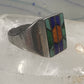 Navajo Ring turquoise spiny oyster lapis malachite inlay size 9 sterling silver women men