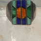 Navajo Ring turquoise spiny oyster lapis malachite inlay size 9 sterling silver women men