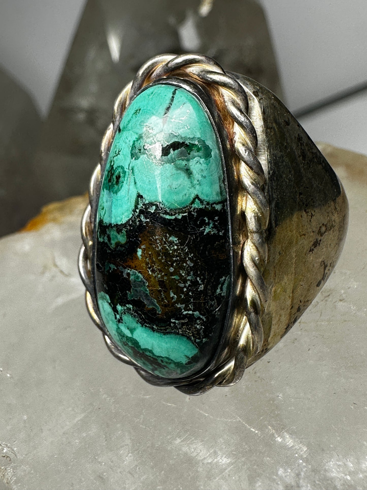 Turquoise ring Navajo size 10.75 sterling silver band women men