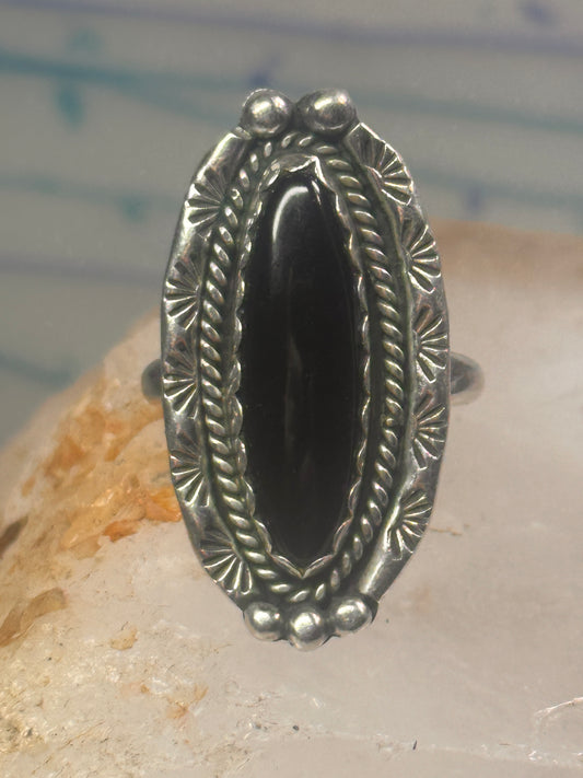 Navajo Ring Long Onyx size 6.5 sterling silver women girls signed LY