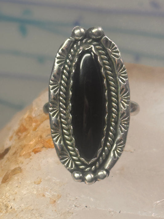 Navajo Ring Long Onyx size 6.5 sterling silver women girls signed LY