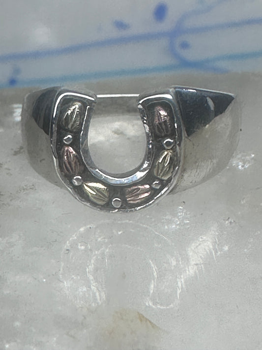 Vintage Black Hills Gold Horseshoe Sterling Silver Ring - Size 8.75 5.7g