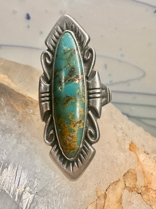 Long Turquoise ring Navajo size 6 sterling silver women