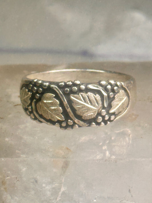 Black Hills Gold ring leaves wedding band sterling silver size 14.75 WM Wheeler Mfg