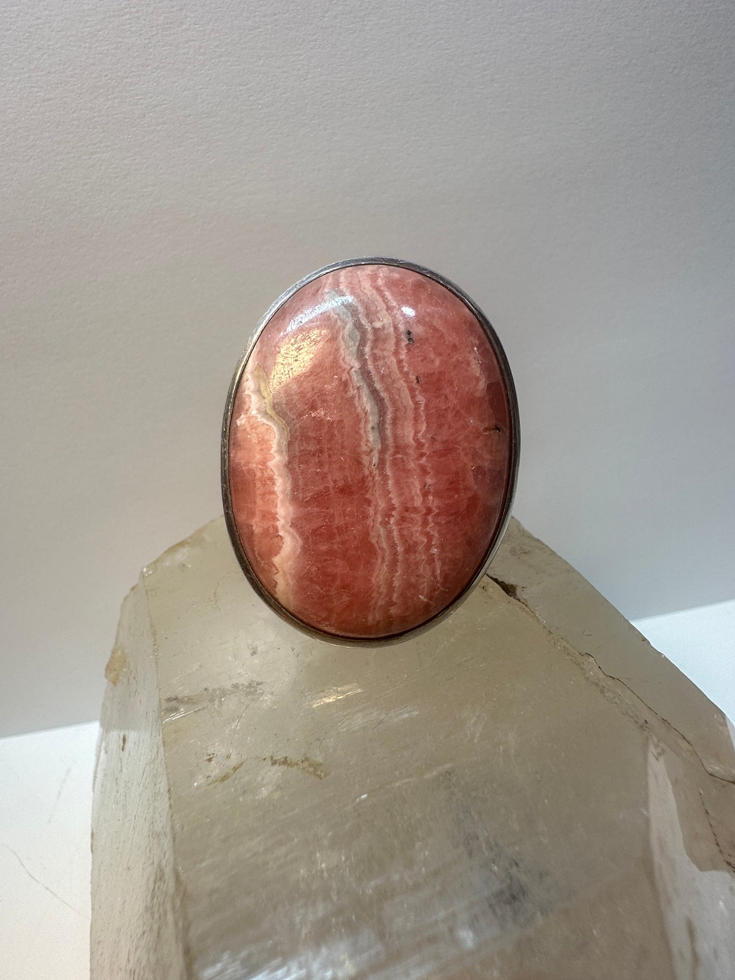 Rhodochrosite ring Navajo huge pink stone size 9.50  sterling silver women