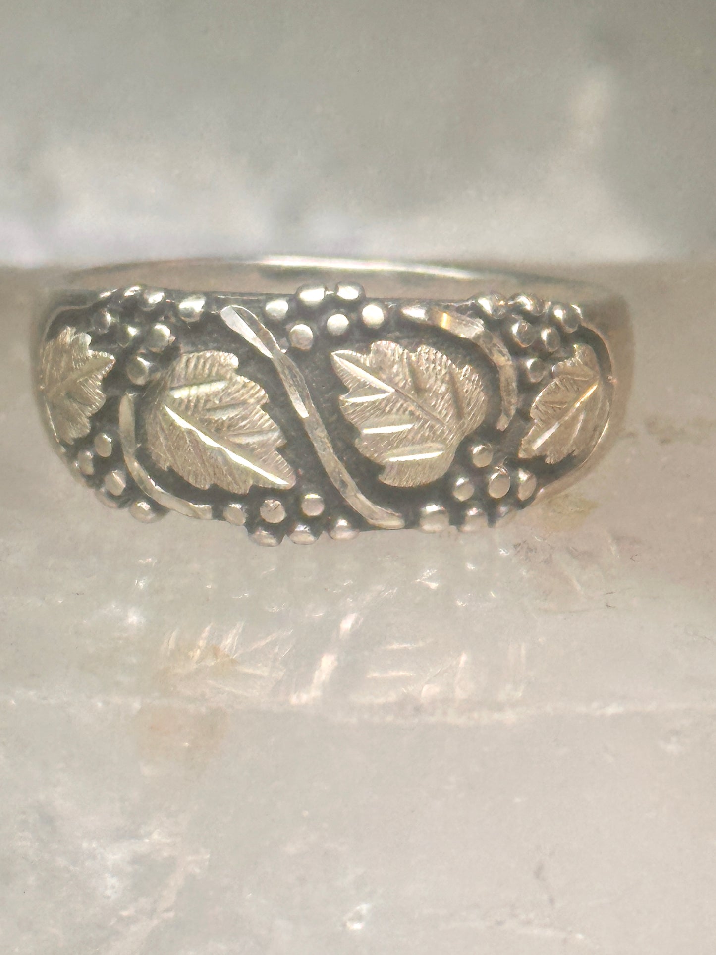 Black Hills Gold ring leaves wedding band sterling silver size 14.75 WM Wheeler Mfg