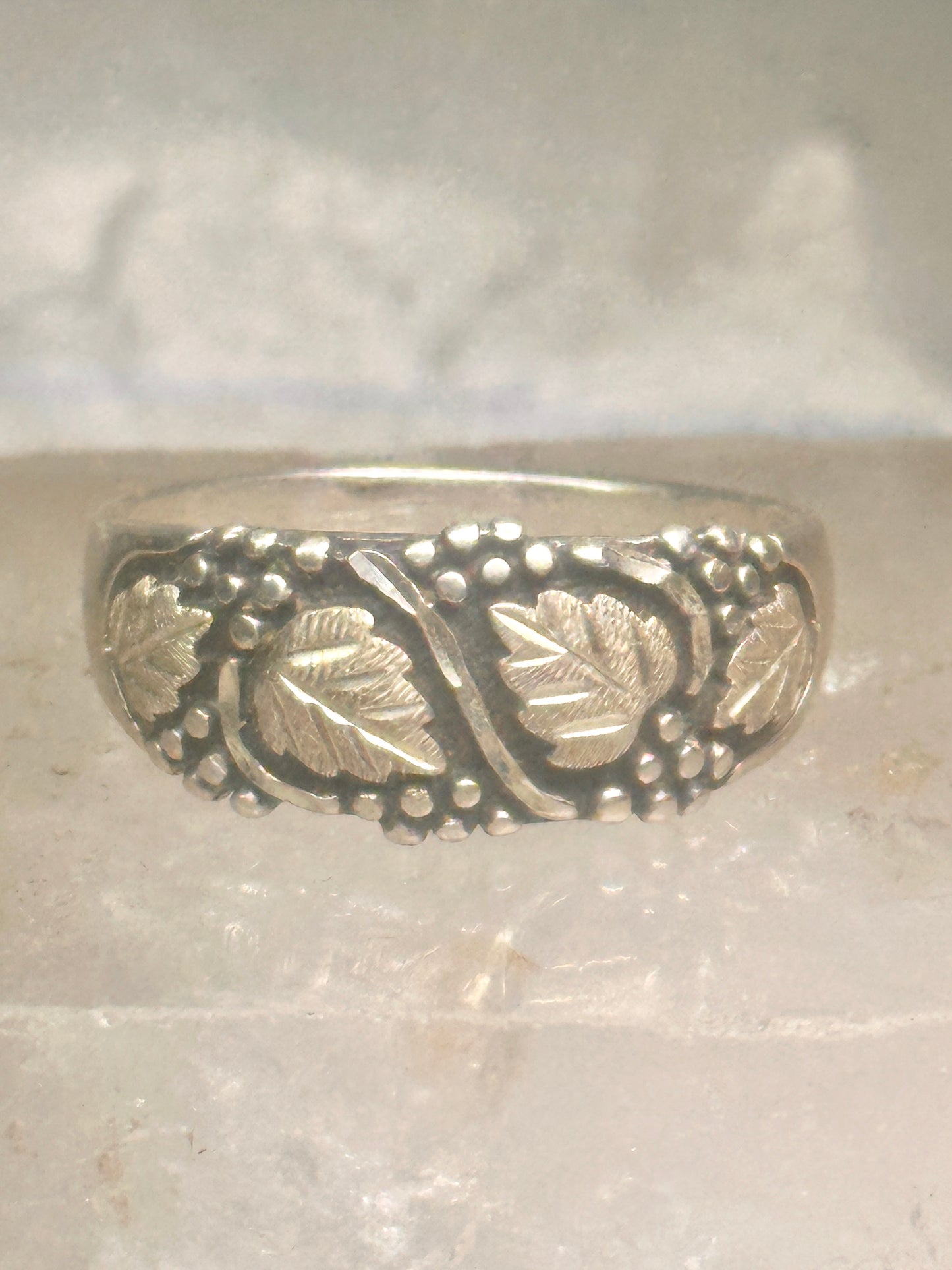 Black Hills Gold ring leaves wedding band sterling silver size 14.75 WM Wheeler Mfg