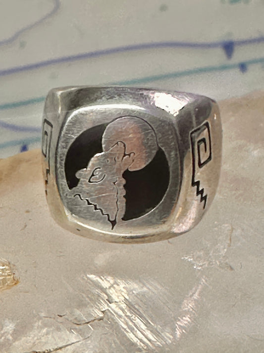 Wolf ring Southwest barking at the moon biker band  size 6.50 women men