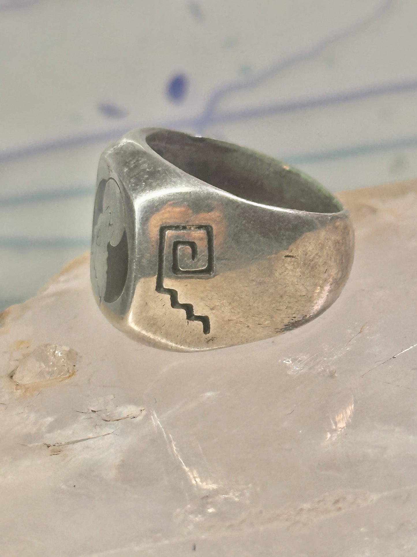 Wolf ring Southwest barking at the moon biker band  size 6.50 women men