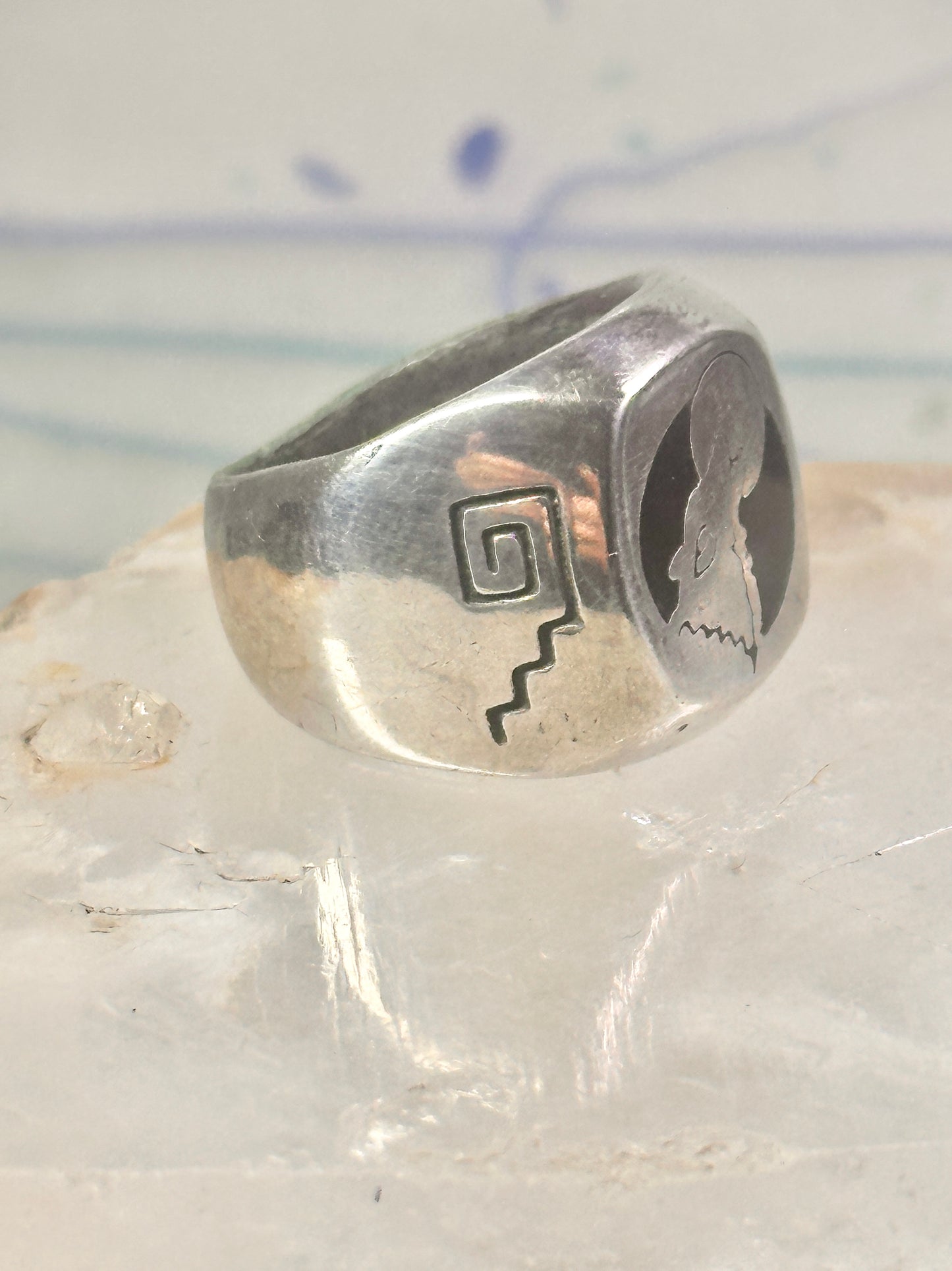 Wolf ring Southwest barking at the moon biker band  size 6.50 women men