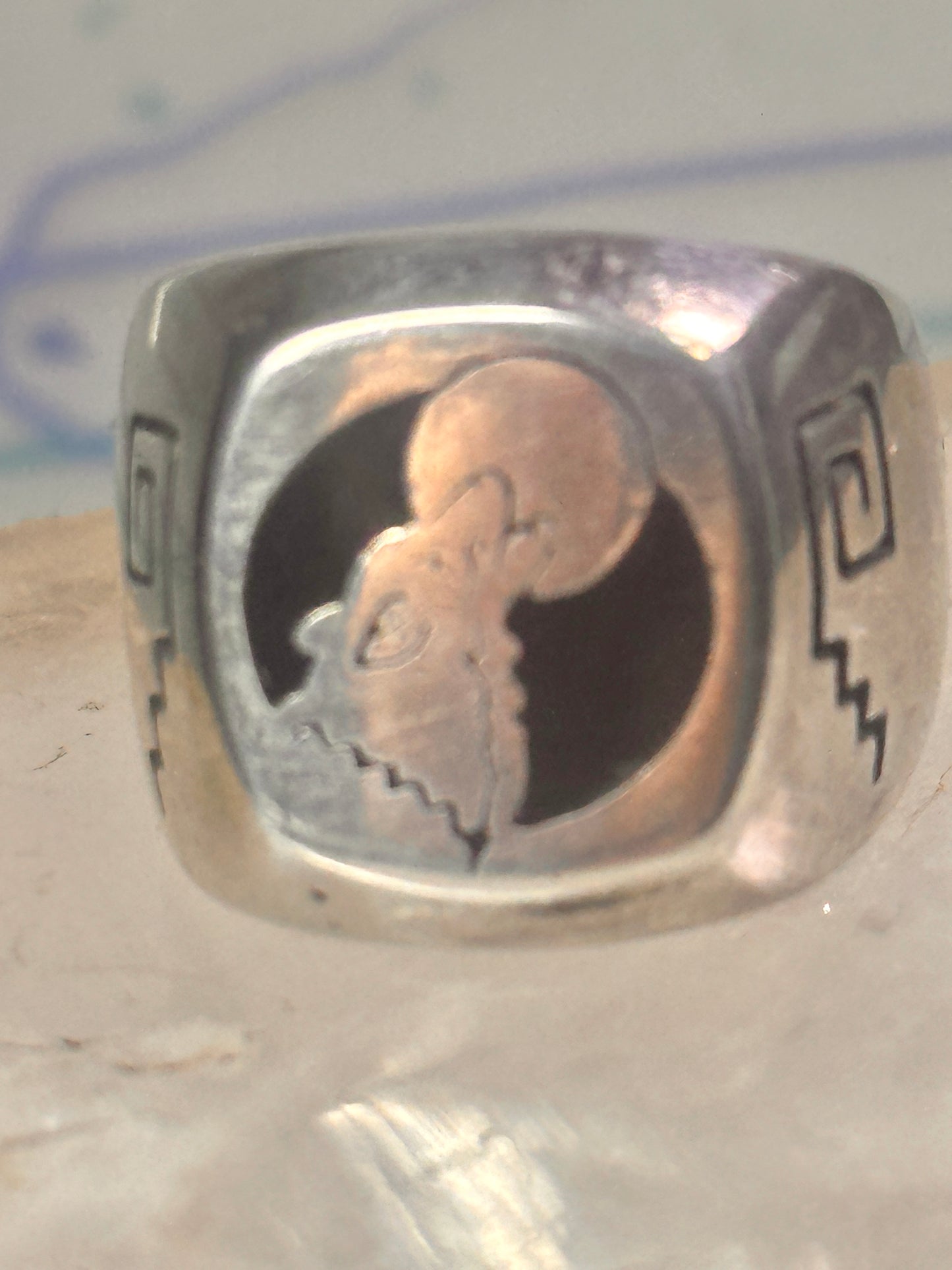 Wolf ring Southwest barking at the moon biker band  size 6.50 women men