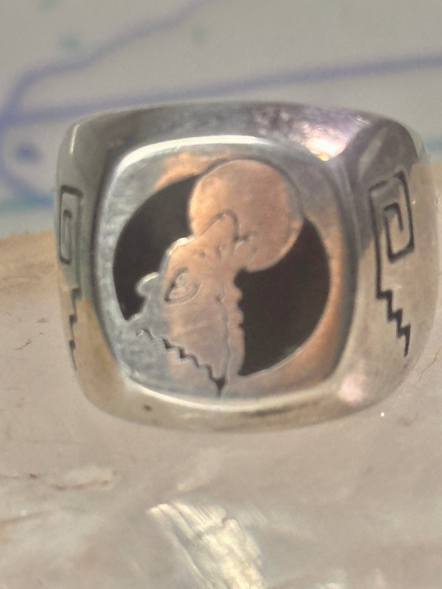 Wolf ring Southwest barking at the moon biker band  size 6.50 women men