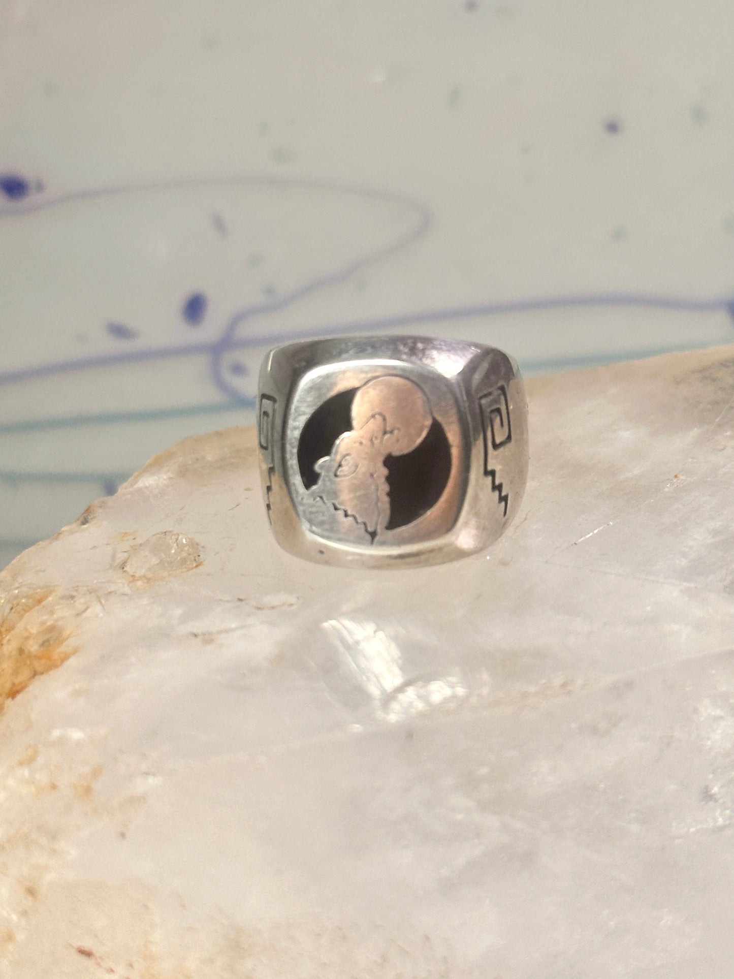 Wolf ring Southwest barking at the moon biker band  size 6.50 women men