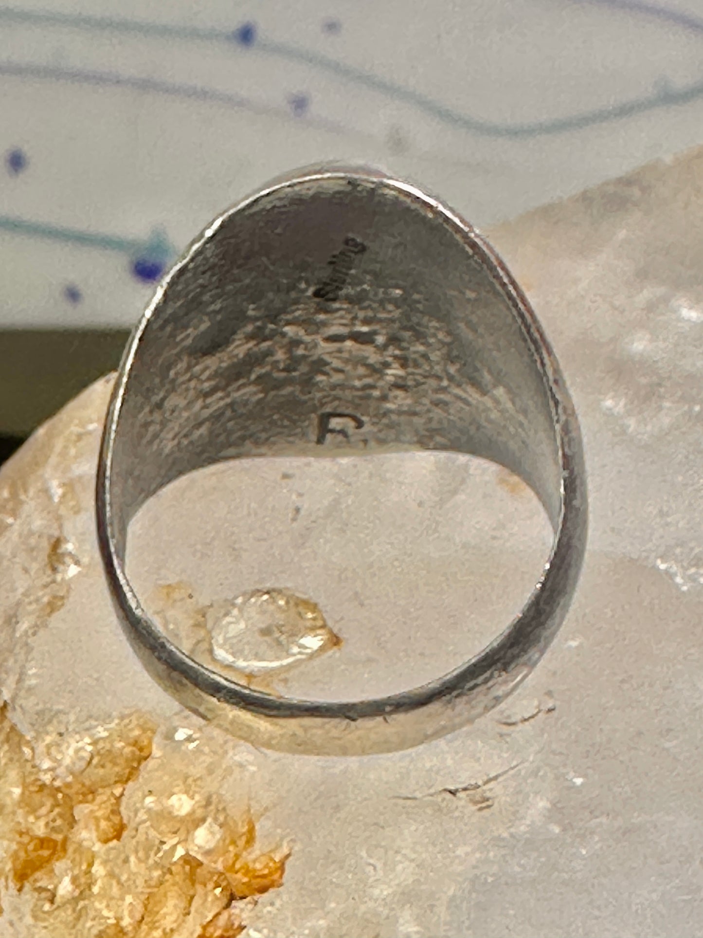 Navajo ring bear footprint size 11.25 onyx sterling silver women men signed R