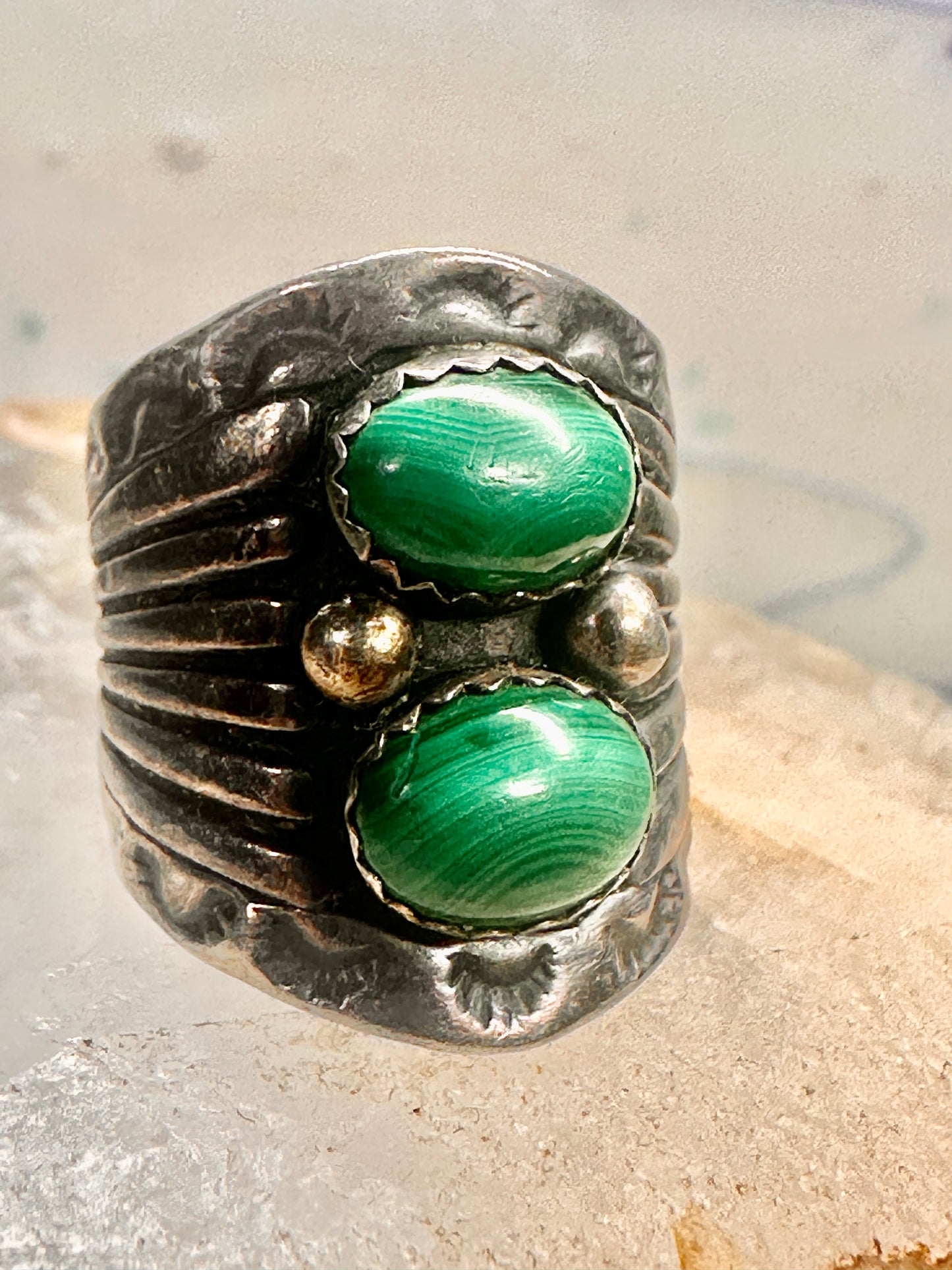 Navajo malachite ring cigar band pinky size 2.75 sterling silver women girls