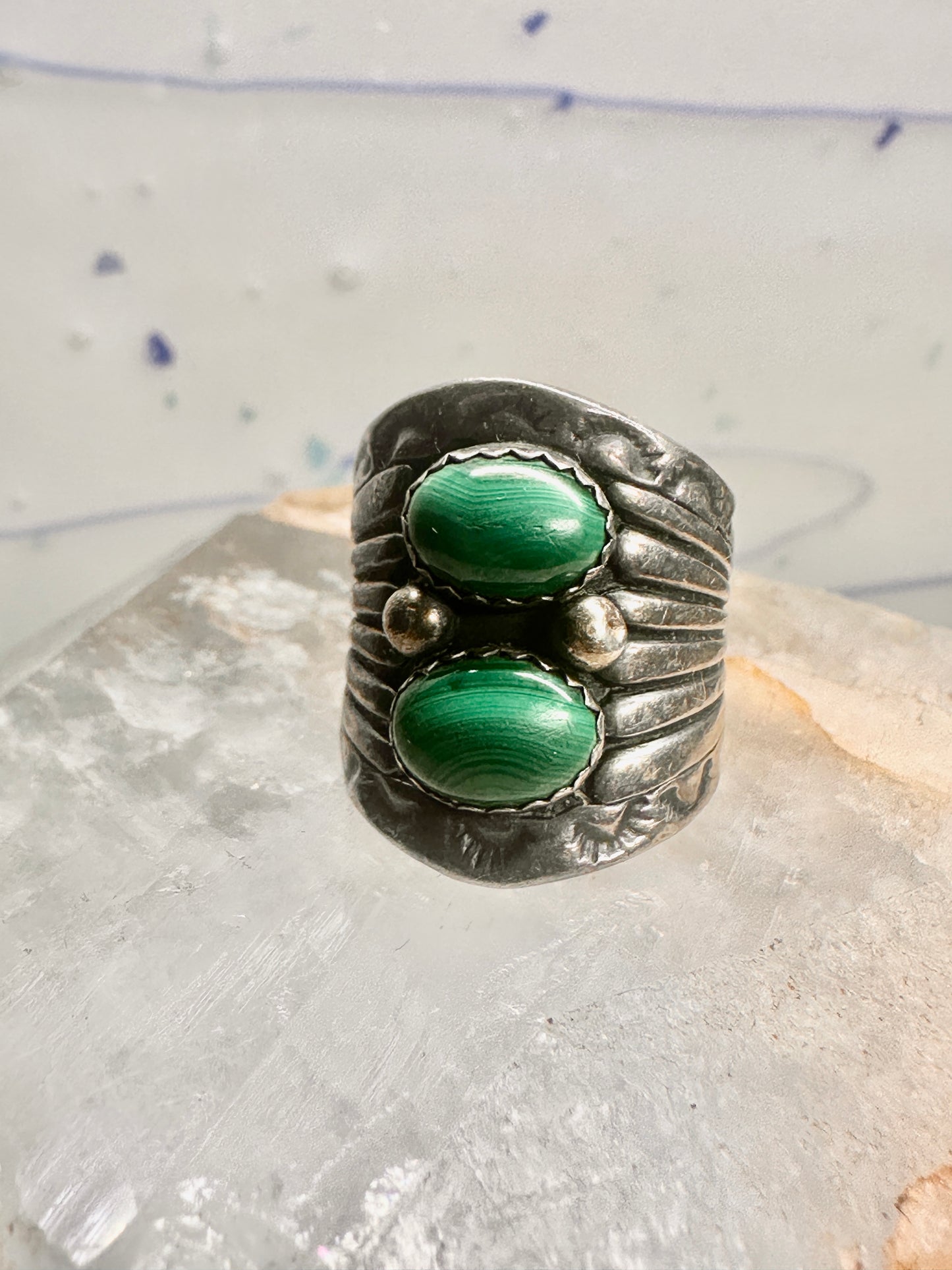 Navajo malachite ring cigar band pinky size 2.75 sterling silver women girls