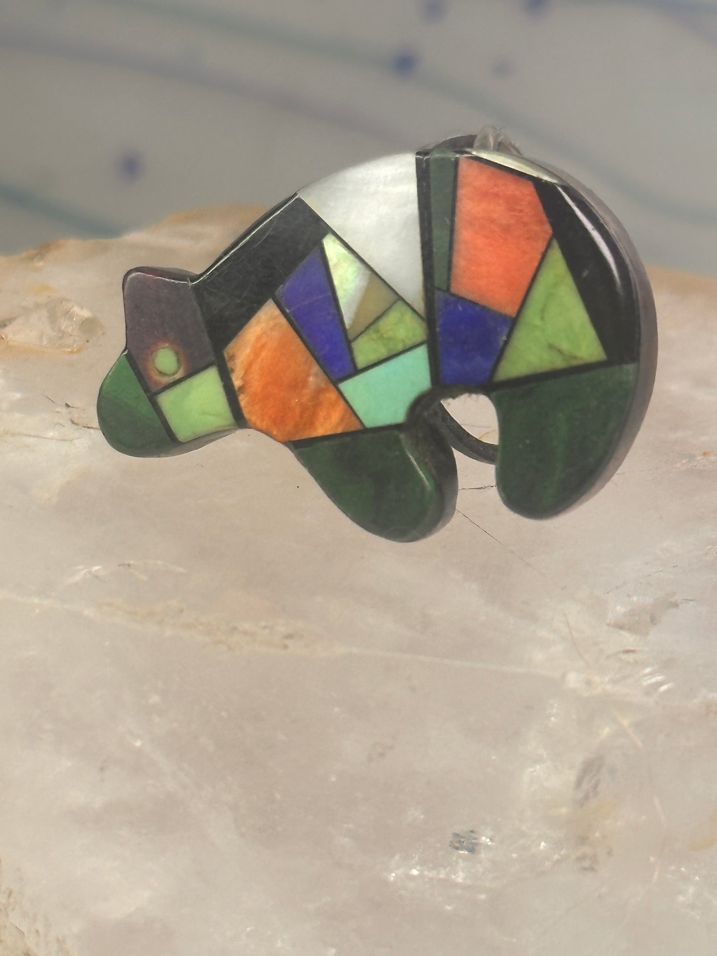 Bear ring size 6.50 turquoise abalone malachite&nbsp; spiny oyster sterling silver women