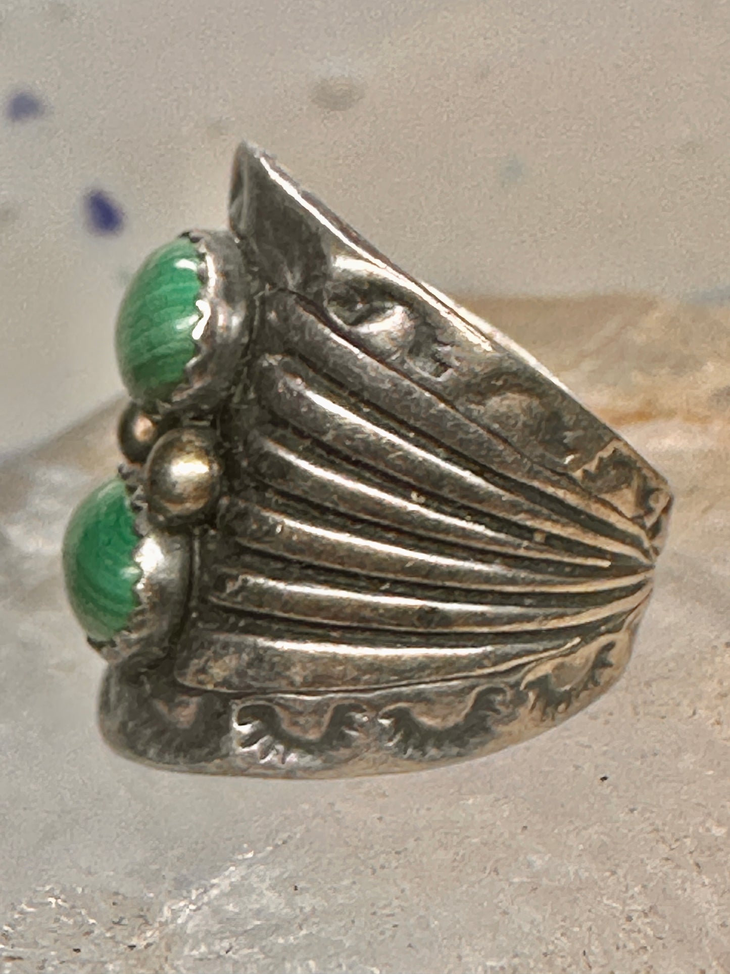 Navajo malachite ring cigar band pinky size 2.75 sterling silver women girls