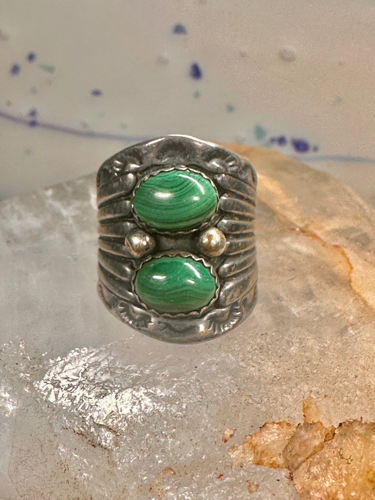 Navajo malachite ring cigar band pinky size 2.75 sterling silver women girls