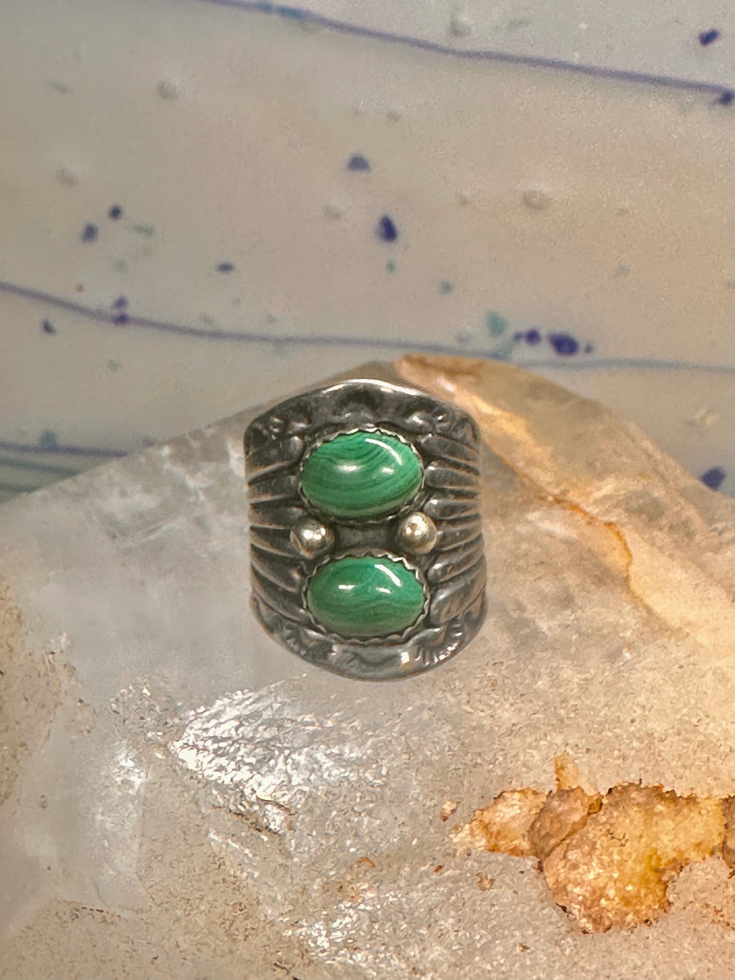 Navajo malachite ring cigar band pinky size 2.75 sterling silver women girls