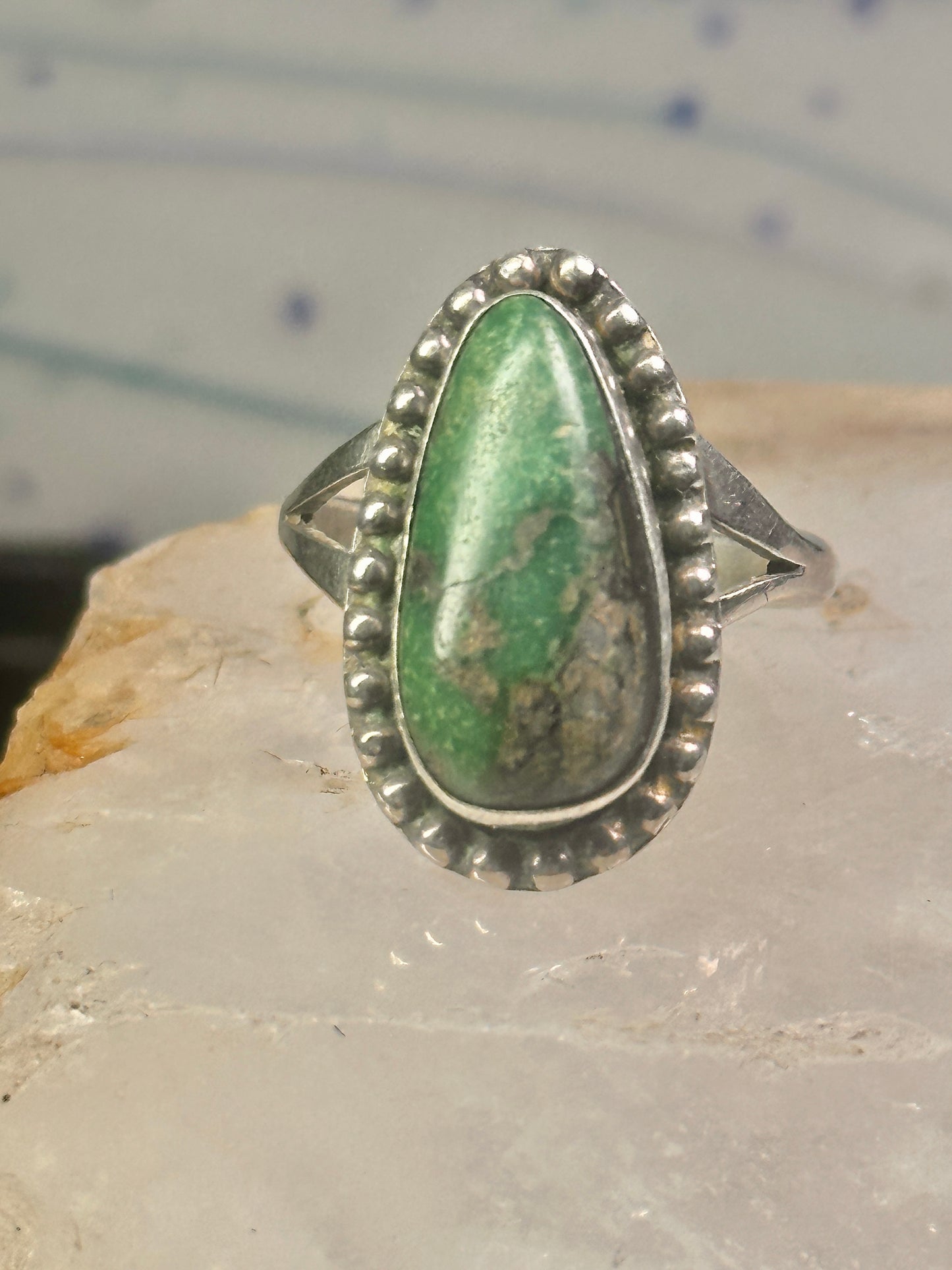Navajo ring size 9.75 green turquoise sterling silver women signed EVA