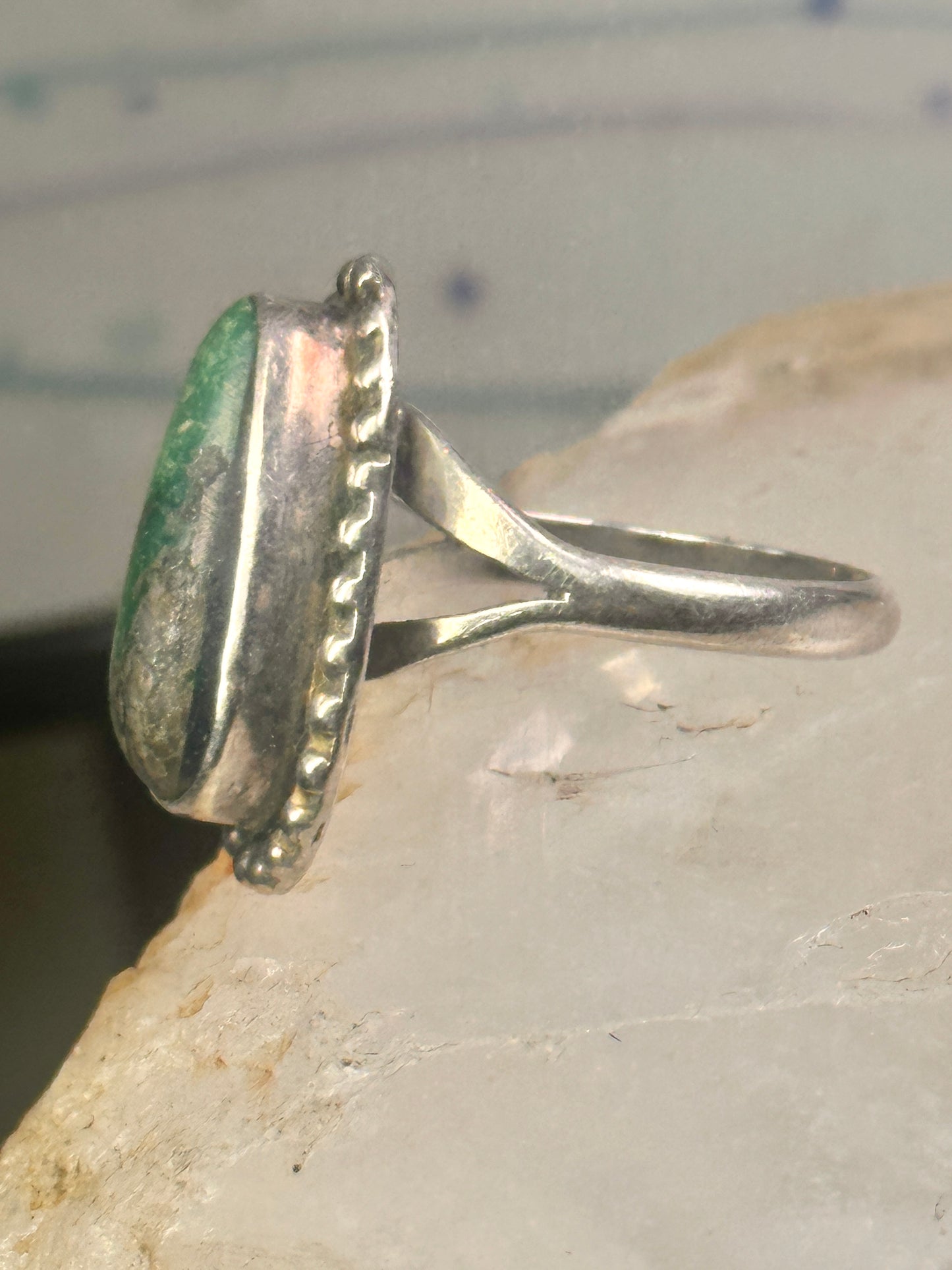 Navajo ring size 9.75 green turquoise sterling silver women signed EVA