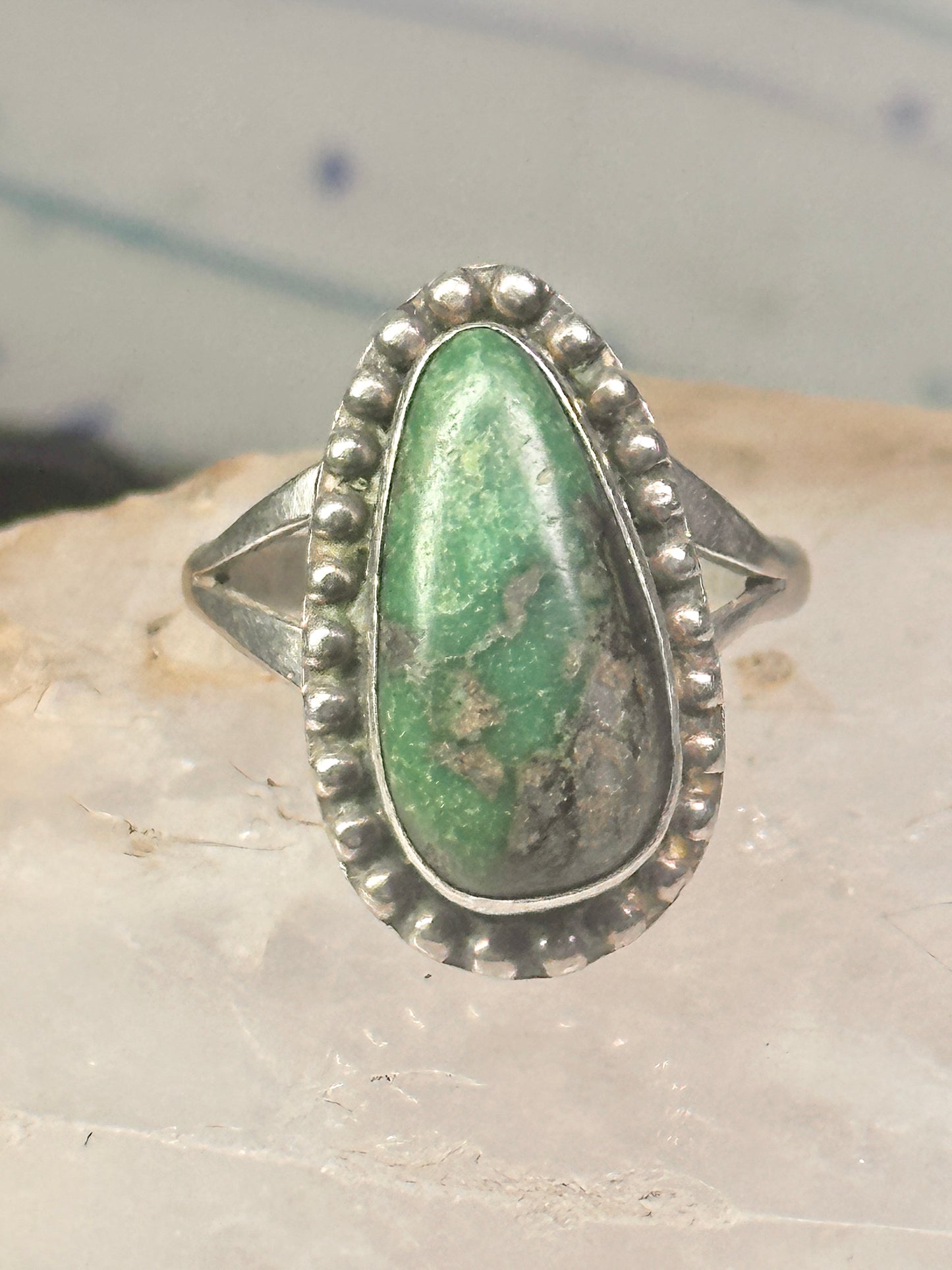 Navajo ring size 9.75 green turquoise sterling silver women signed EVA