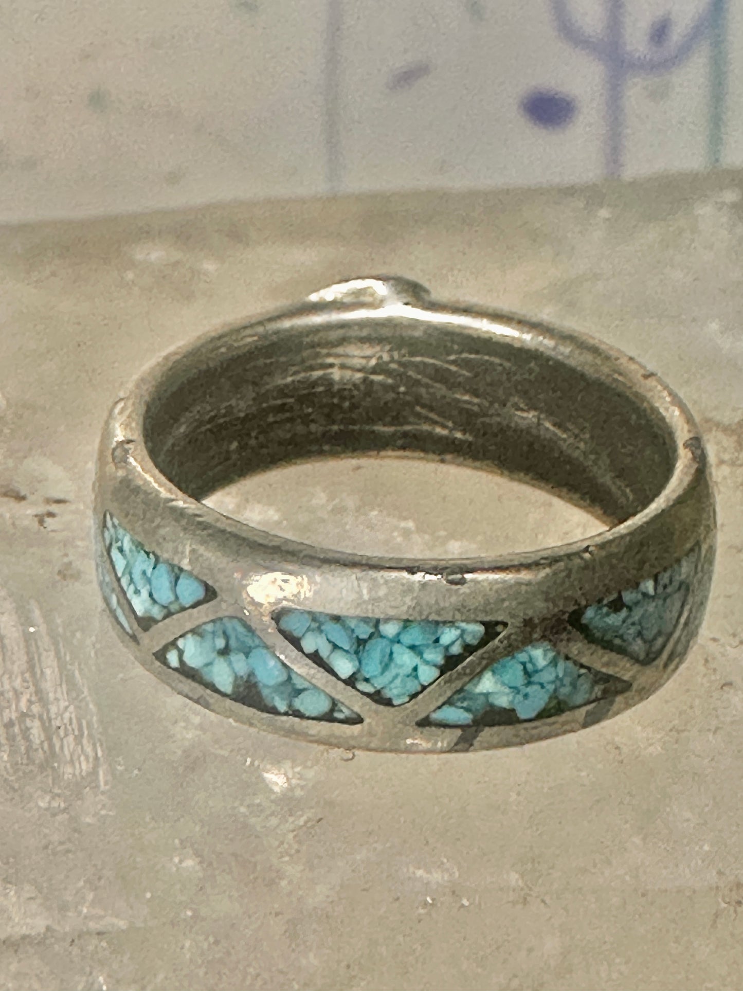 Zuni ring turquoise wedding band size 5.75 sterling silver women pinky