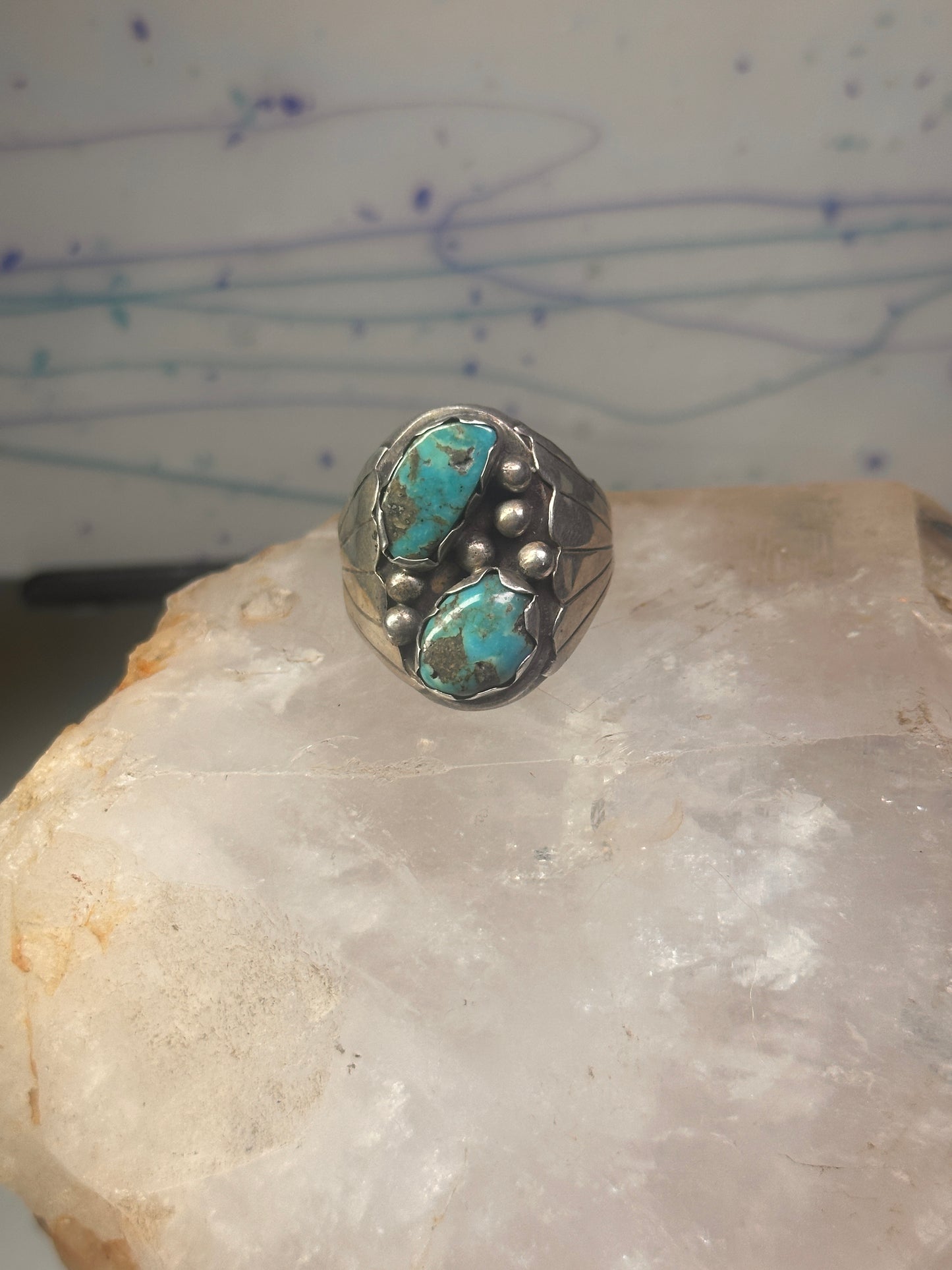Navajo turquoise Ring Big Size size 17 sterling silver men