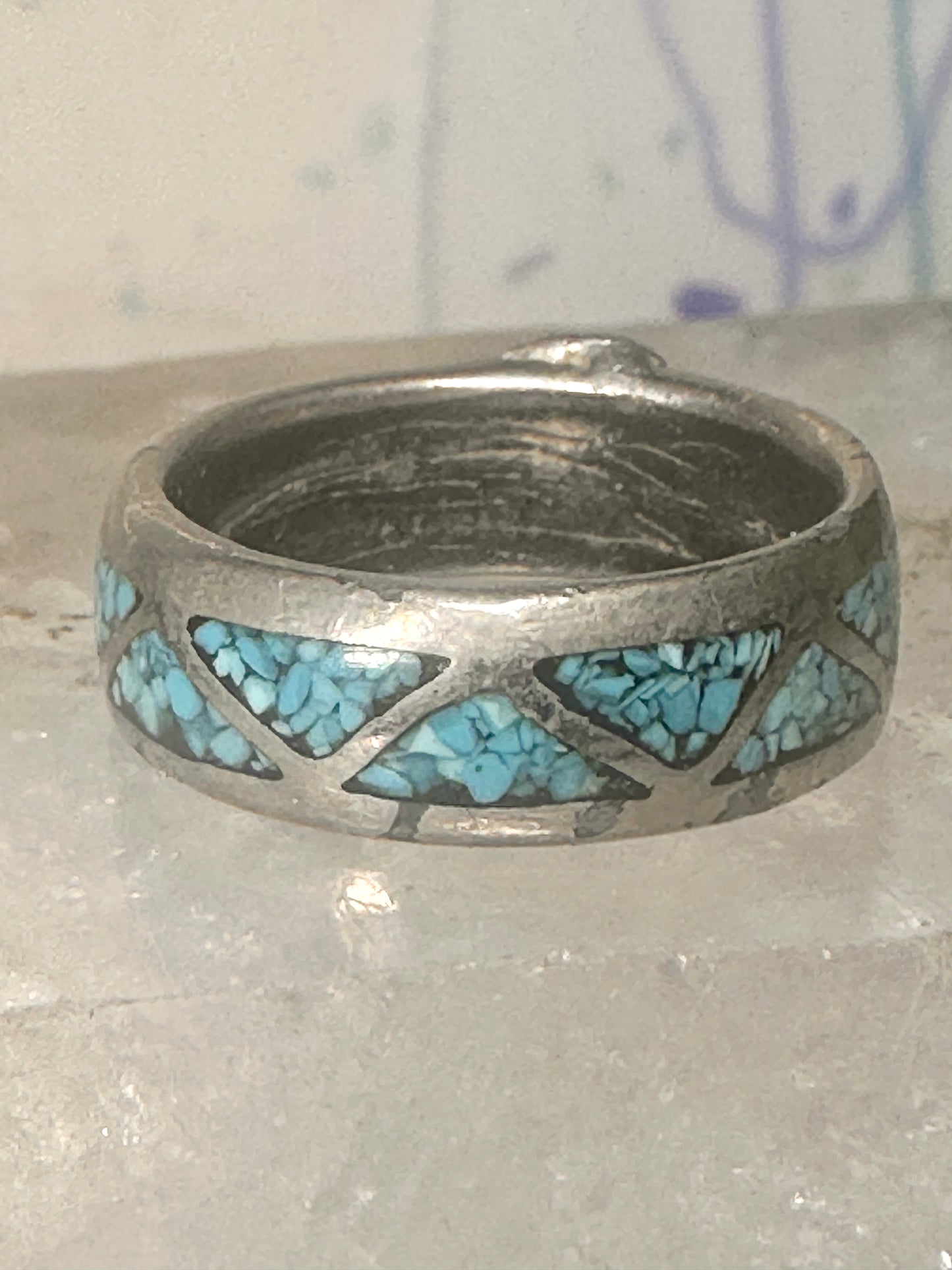 Zuni ring turquoise wedding band size 5.75 sterling silver women pinky