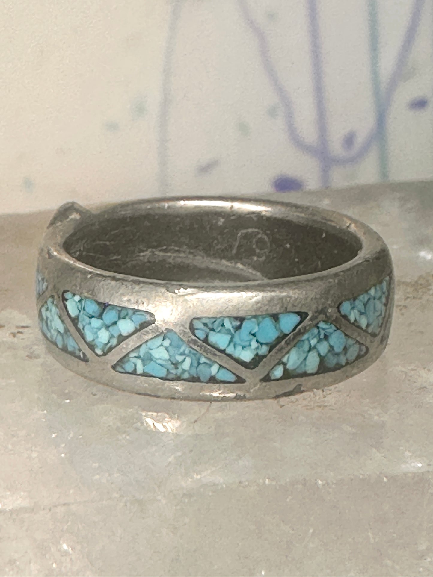 Zuni ring turquoise wedding band size 5.75 sterling silver women pinky