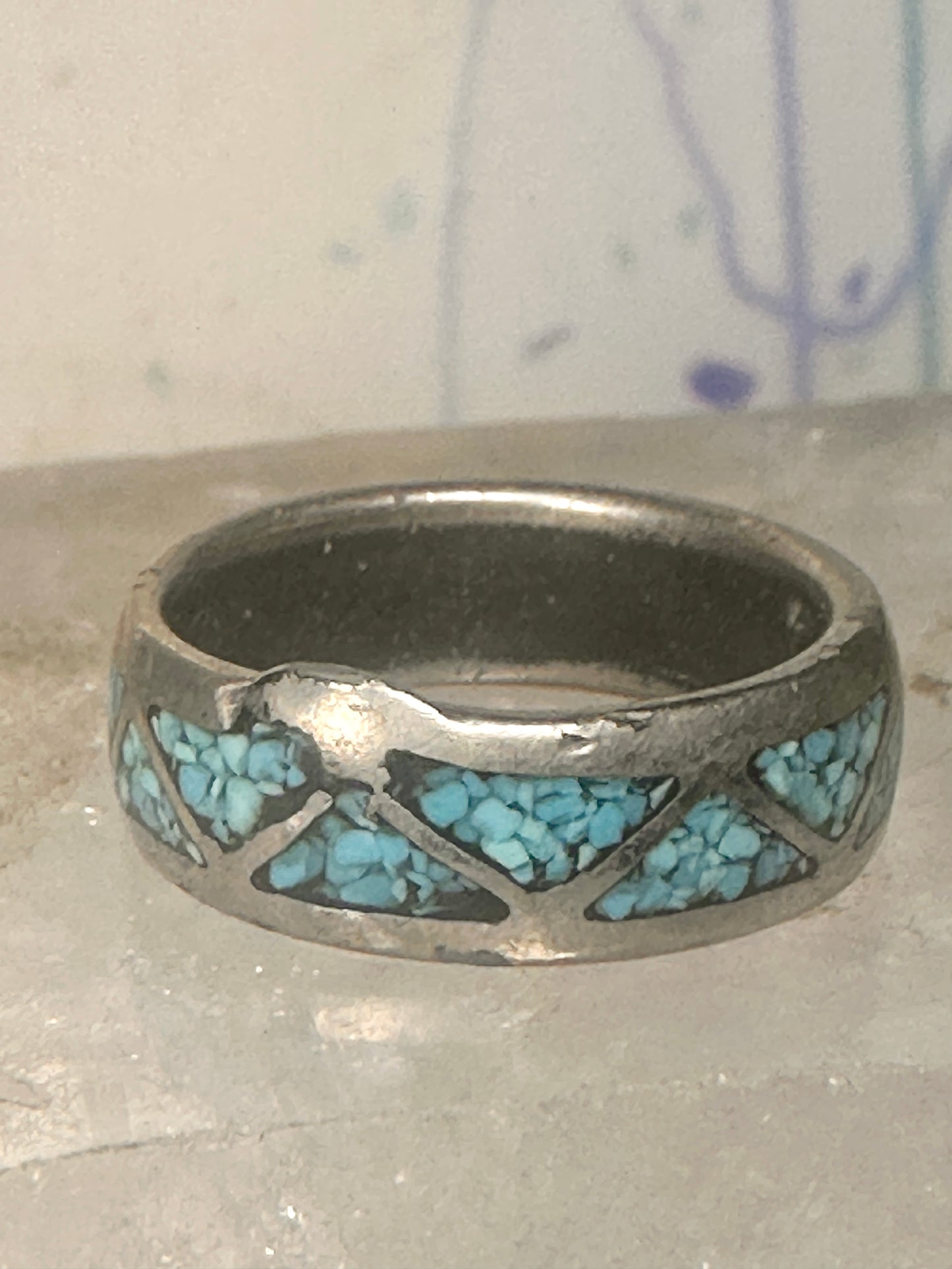 Zuni ring turquoise wedding band size 5.75 sterling silver women pinky