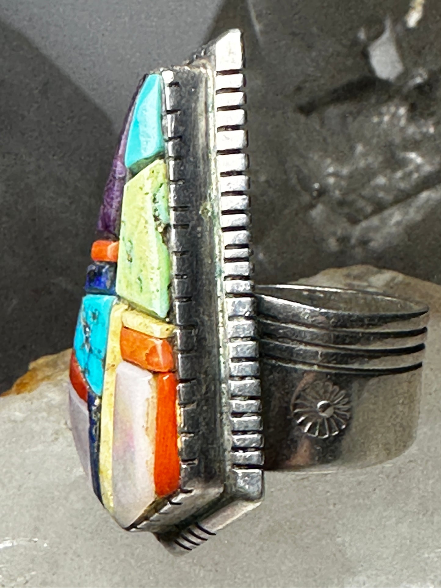 David Tune ring Navajo Tombstone coral lapis turquoise MOP size 10.50 sterling silver women men