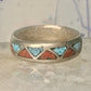 Zuni ring turquoise coral chips wedding band size 11.50 sterling silver women men