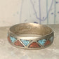 Zuni ring turquoise coral chips wedding band size 11.50 sterling silver women men