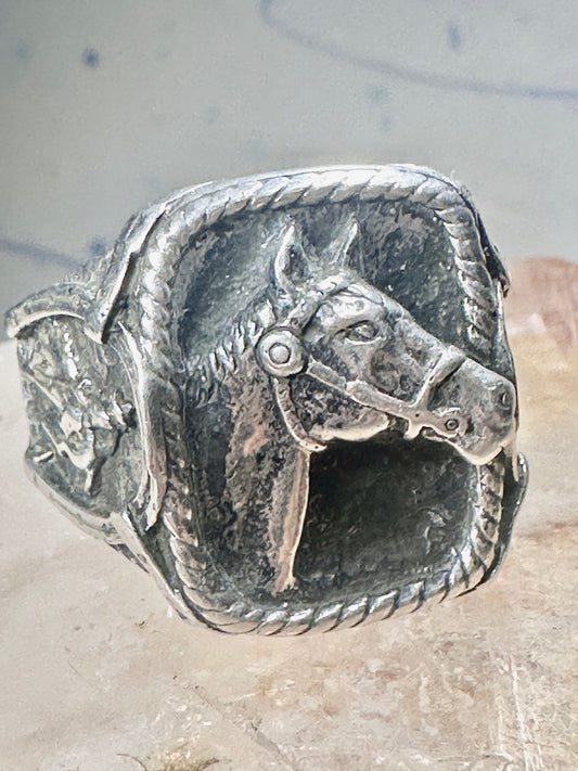 Horse ring size 11 Horseshoe southwest band cowboy cactus sterling silver women men