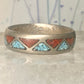 Zuni ring turquoise coral chips wedding band size 11.50 sterling silver women men