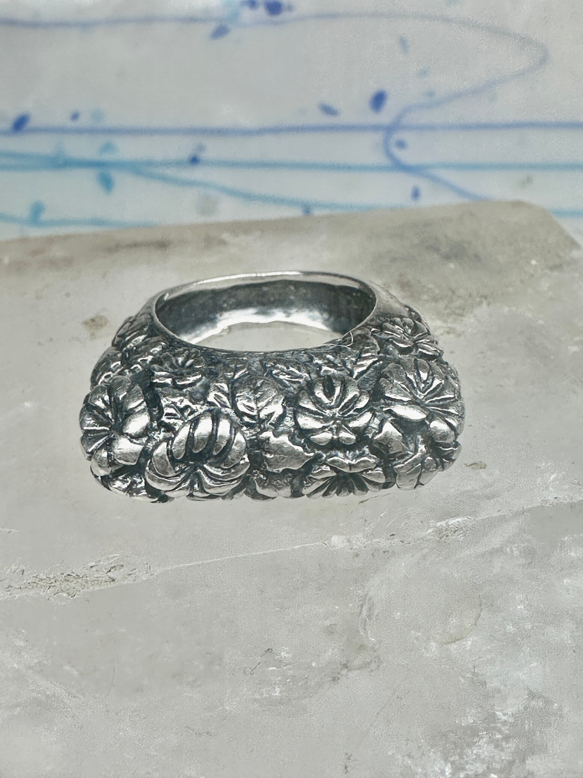 Vintage Dian Malouf Sterling Silver Floral Repousse Dome Ring Flower Garden Statement Size 6 925