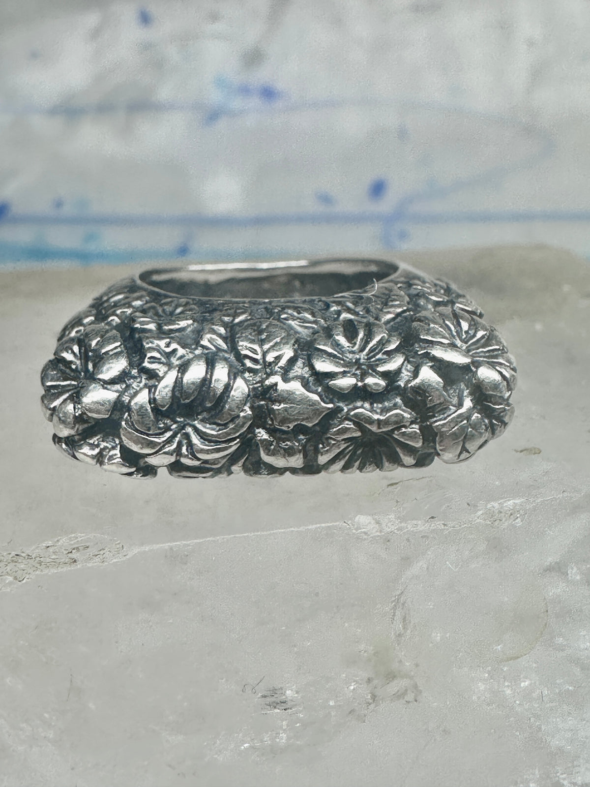 Vintage Dian Malouf Sterling Silver Floral Repousse Dome Ring Flower Garden Statement Size 6 925