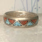 Zuni ring turquoise coral chips wedding band size 11.50 sterling silver women men