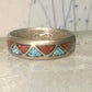 Zuni ring turquoise coral chips wedding band size 11.50 sterling silver women men
