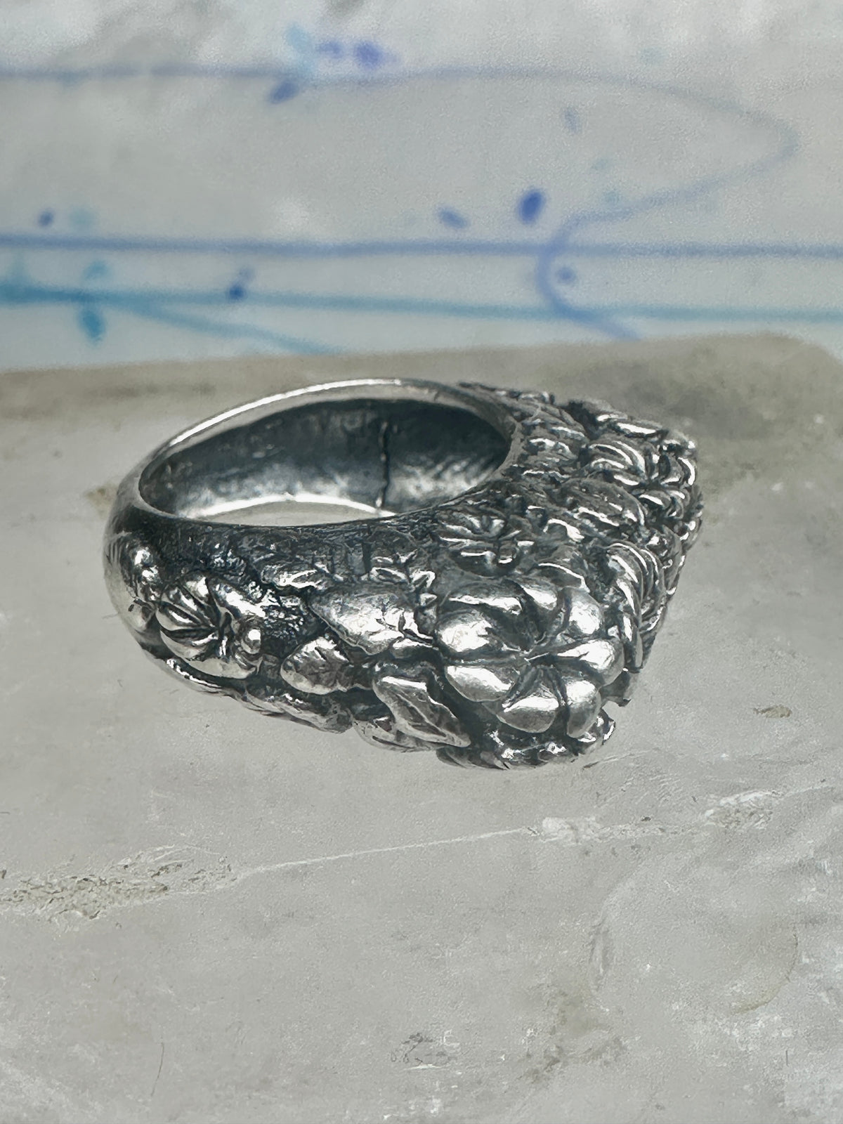 Vintage Dian Malouf Sterling Silver Floral Repousse Dome Ring Flower Garden Statement Size 6 925